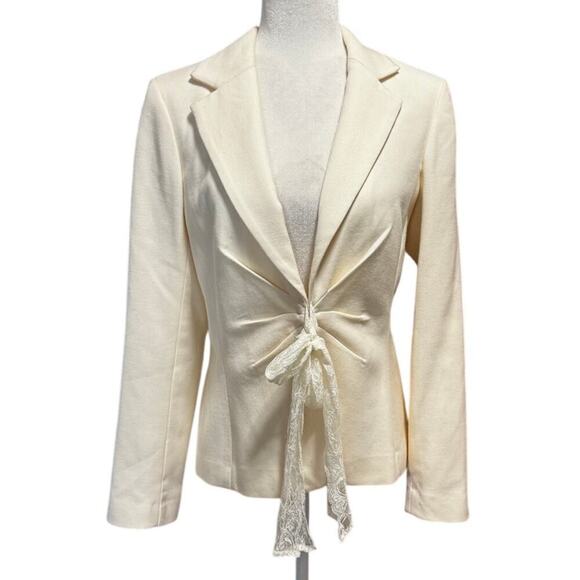 Bloomingdales Jackets & Blazers - Bloomingdale’s Ivory Wool Blazer with Lace Tie Front – Size 10 Romantic Bridal